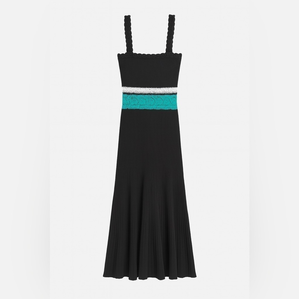 Tanya Taylor midi dress sleeveless stripe scalloped sleeves